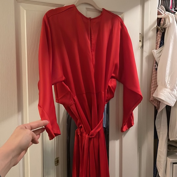 ASOS design satin midi dress with batwing sleeve and wrap waste - Picture 7 of 7